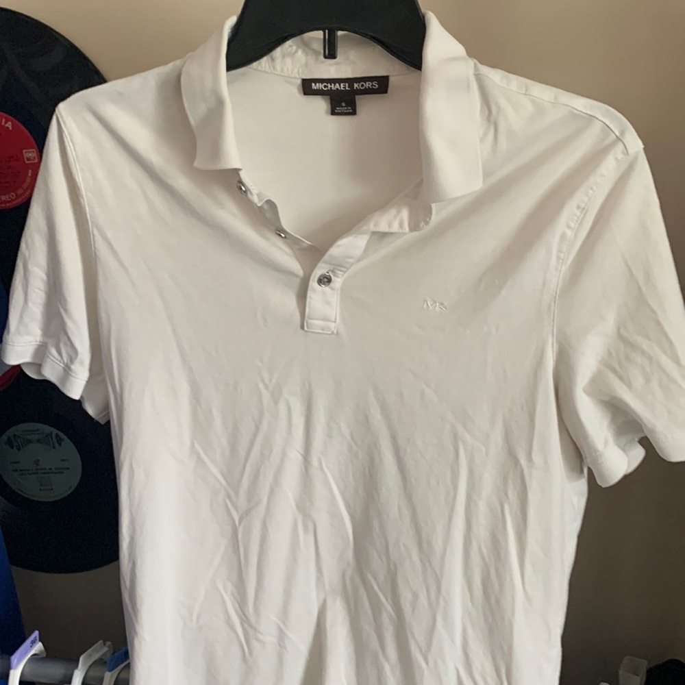 White MIcheal Kors shot sleeve collard shirt
